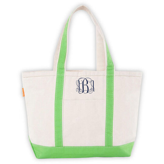 Personalized Medium Grass Green Trimmed Boat Tote